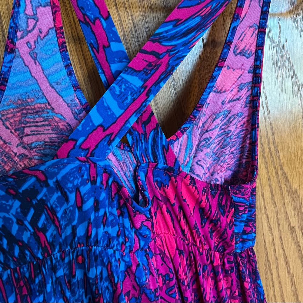 Liz Lange Blue and Pink Maternity Maxi Dress Size XS Tank Stretchy Summer Bright - Picture 4 of 5